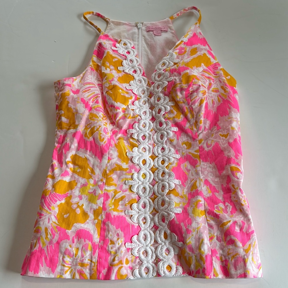 Lilly Pulitzer Top Magnolia Kir Ooh La La Sleeveless Back Zip Lined Cotton 2 View 3